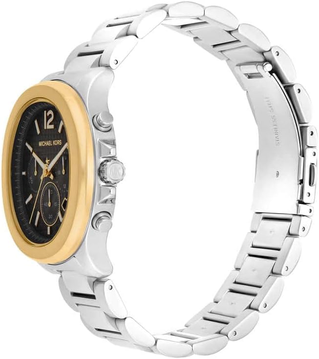 Relógio Sage para homens, movimento cronógrafo de quartzo de 44 mm com bracelete em aço inoxidável, 44 mm, tom prateado e preto