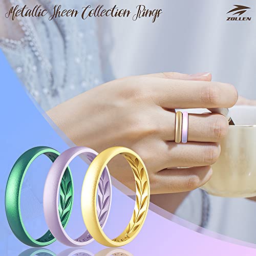 Zollen 10 Pack Silicone Wedding Rings for Women, 3.5mm Metallic Thin