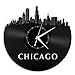 VinylShopUS - Chicago Illinois Skyline Vinyl Wall Clock Vintage Repurposed Record Black