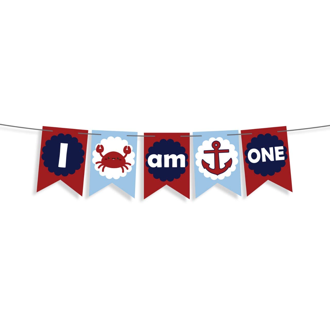 I Am One Banner Nautical Anchor Or Crab Banner For Baby First Birthday Decorations Boy Favors-nautical High Chair Banner -Cake Smash Banner Crab Sign Ocean Party Decor -Pirate Party Supplies 1st Bady