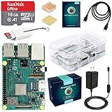 ABOX Raspberry Pi 3 B+ Complete Starter Kit with Pi 3 Model B+ Board, 16GB Micro SD Card Preloaded Noobs, 5V 3A On/Off Power Supply, Clear Case, HDMI Cable, SD Card Reader with USB A&amp;USB C, Heatsinks