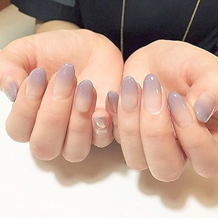 YUNAI Medium False Nails Oval Fake Nail Glatte Hellgrau Lila und Nude Graduierte Farbe
