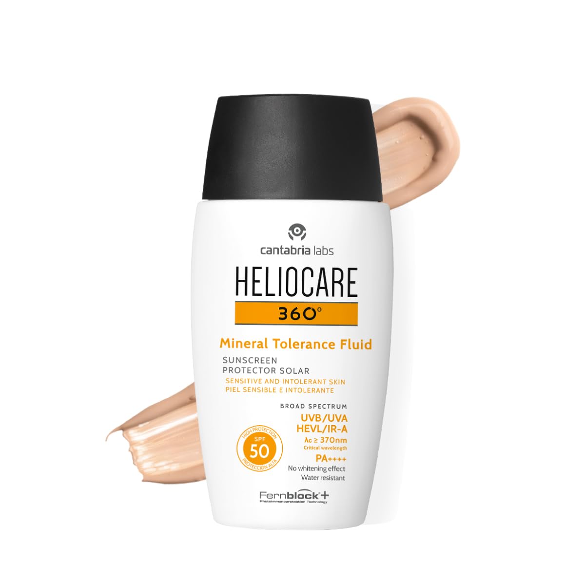 Heliocare 360 Mineral Tolerance Fluid SPF50 50ml / Mineral Sunscreen For Face/Daily UVA UVB Visible Light and infrared-A Hypoallergenic Sun Protection/Silky Transparent Finish, White