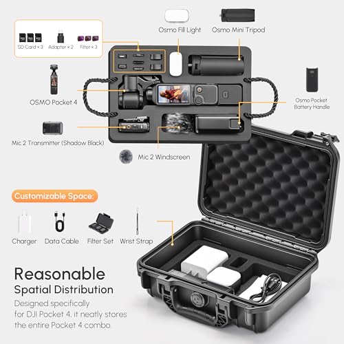 STARTRC PHOTO Osmo Pocket 4 Hard Shell Suitcase, Double-Walled Waterproof Bag for DJI Pocket 4 Creative Combo Accessories, Multifunctional Storage Bag with Large Capacity (Bag Only)