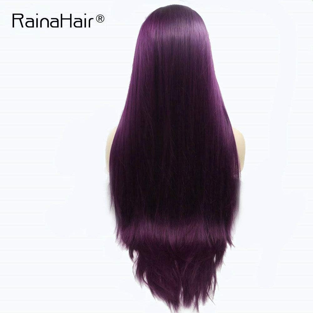 RainaHair 24 Inches Heat Resistant Synthetic Lace Front Wig Purple Bright Color Natural Look Hair Cosplay Halloween Makeup Purple Long Straight Wigs for Women Mermaid - Image 5