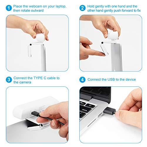 New Upgraded Webcam with Dual Microphone, USB Computer 1080P HD Streaming Web Camera 360°Rotatable for Desktop Laptop PC Mac with Flexible Rotatable Clip White