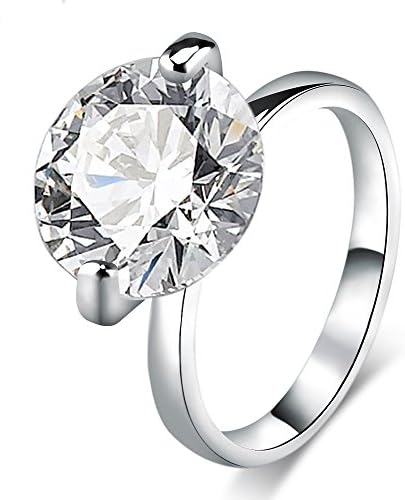 Sinosso 8 Carat Platinum-Plated Base Solitaire Round Cubic Zirconia Engagement Rings for women
