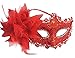 Venetian Style Lace with Rhinestone Liles Costume Masquerade Mardi Mask (Red)