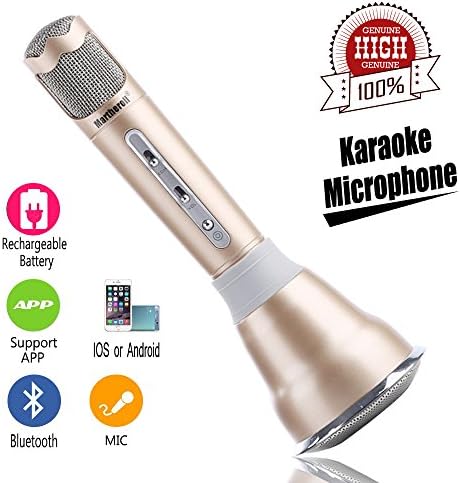 Wireless Karaoke Microphone ,Portable Bluetooth Karaoke Player Speaker for iPhone Android , Home KTV Outdoor Party Muisc Playing Singing Anytime (Gold)