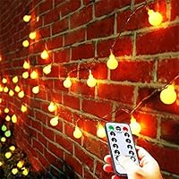 Running Bulls Fairy String Lights - 16ft 50 LED Waterproof Ball Lights,Remote&Timer, 8 Modes Battery Operated Lights for Indoor ㄧOutdoor Bedroom Garden,Christmas Tree, Parties - Warm White