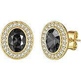 EVEVIC Austrian Crystal Halo Oval Stud Earrings for Women Trendy,14k Gold Plated Hypoallergenic Earring Jewelry Gift