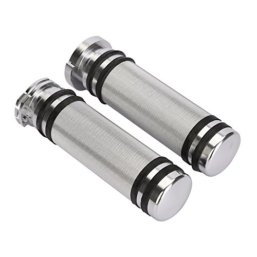 ECLEAR Motorcycle Handlebar Grips, CNC Knurled Hand Grips for Harley Touring Softail XL883 1200 - White - Thumbnail 5