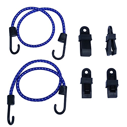 XCAR Gust Strap Wind Protector 24 " Bungee Cord with 4 Tarp Clips -Secure ATV Cover, BBQ Cover, RV Tire Cover Camping Tent Accessories