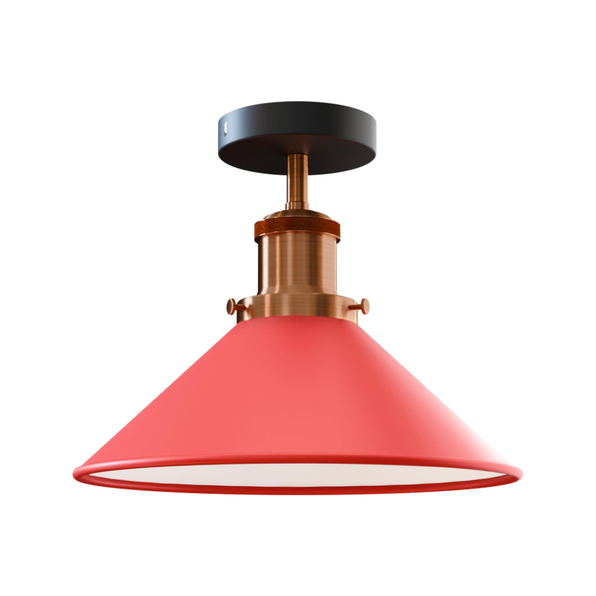 DC VOLTAGE Vintage Flush Mount Ceiling Light E27 Metal Cone Shade Light Fixture for Bedroom,Dining Room,Kitchen, Hallway 22cm Red with Bulb