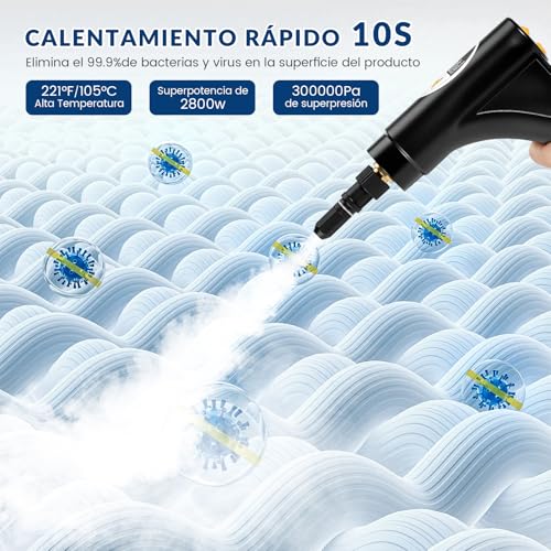 TXG Limpiador De Vapor De 2800w, Mango ajustable de 6 niveles, Máquina de Limpieza a Vapor presurizada de Alta Temperatura con Tanque de agua de 1700 ml, para Baño, Cocina y Muebles