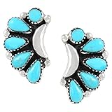 Turquoise Earrings 925 Sterling Silver & Genuine Turquoise (Select style) (Blossoms)