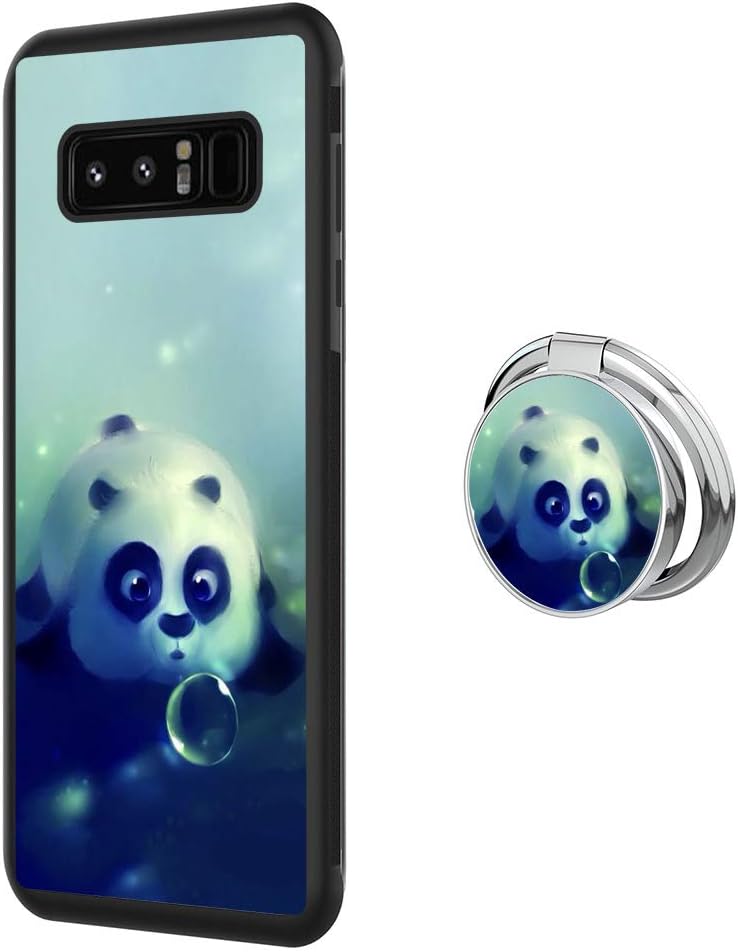 Samsung Galaxy Note 8 Case with Holder Ring Little Panda Soft Black TPU Rubber and PC Anti-Slip Grip Cover Case, Shockproof Defend Protective Phone Case for Samsung Galaxy Note 8