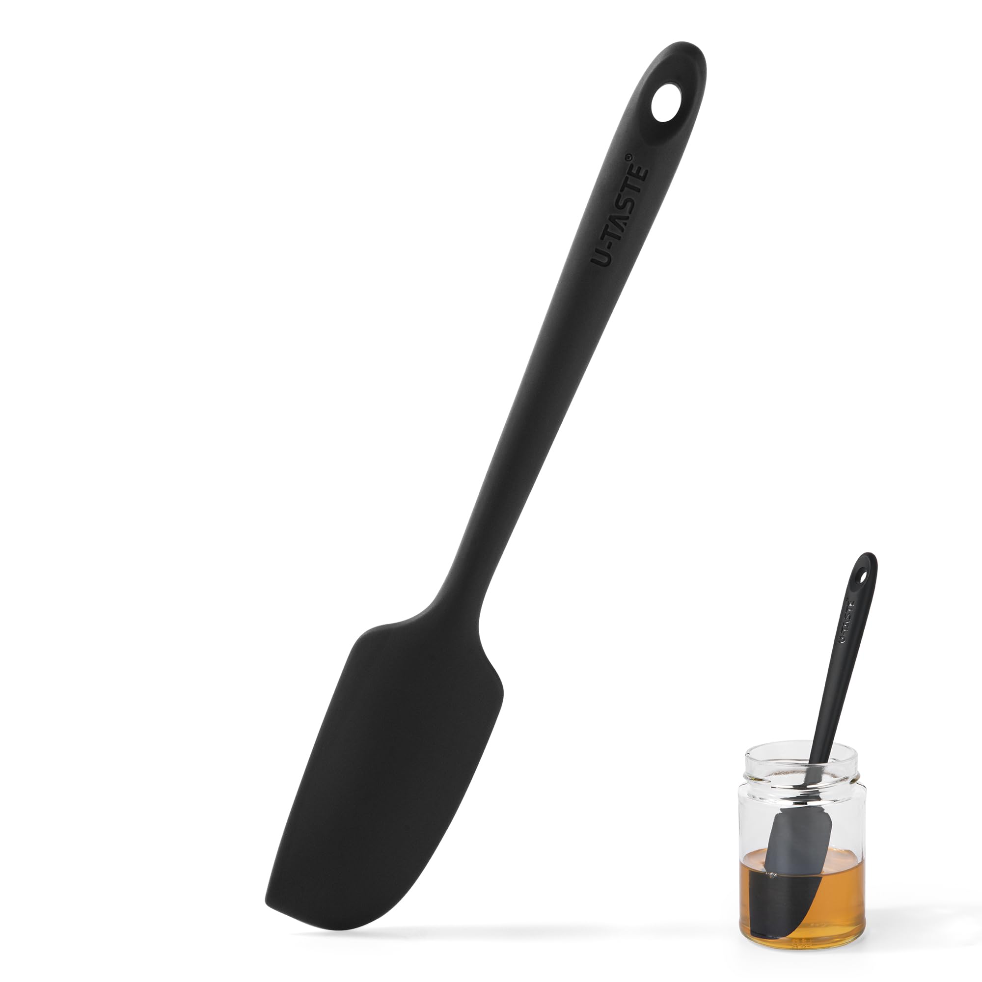 U-Taste 22.7cm Small Silicone Spatula: 315℃ Heat Resistant Non-Stick Flexible Seamless Mini Spatula, Baking Cooking Kitchen Utensil for Mixing Stirring Scraping Fits in Small Containers (Black)