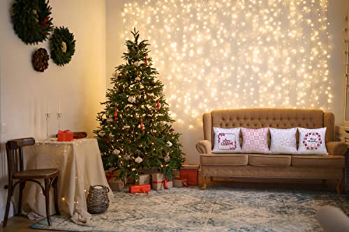 HELERKOL Set of 4 Pink Christmas Throw Pillow Covers 18x18 inch Snowflake Pillow Covers Winter Holiday Couch Sofa Cushion Covers Pillow Case