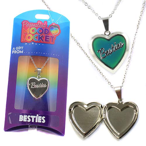BESTIES PERSONALISED HEART SHAPED NAMED MOOD LOCKET FUN GIFT PRESENT