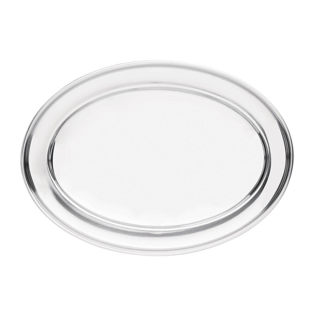 Olympia Stainless Steel Oval Serving Tray 400 mm, Silver, Size: 400(W) x 270(D)mm | 15 3/4 x 10 3/4 inch, Polished Stainless Steel Tray, Stackable, Dishwasher Safe, K365