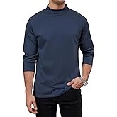 LuxMania Men's Casual Cotton Mock Turtleneck Long Sleeve T-Shirts Solid Pullover Basic Lightweight Tee Tops