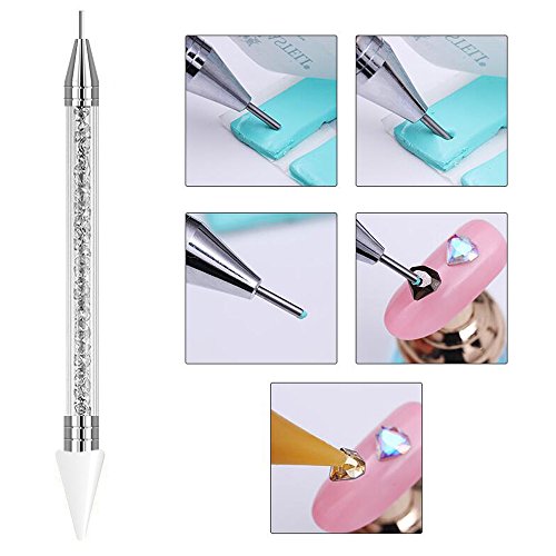 1 Pc Senior Double-head Wax ended Nail Rhinestone Picker Dotting Pen Acrylic Handle Gem Pick Up Applicator Tool Self-Adhesive Dot Head Tips Nail Art DIY Decoration Tool with Travel case (White) - Thumbnail 5