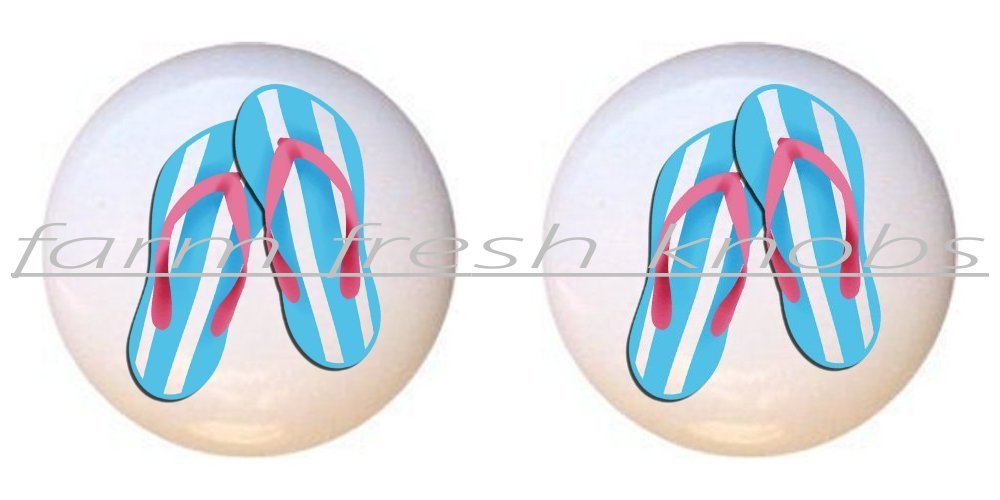 blue and white striped flip flops