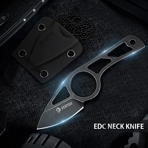 NedFoss Small Neck Knife, Spear Finger Hole Full Tang Fixed Blade Knife