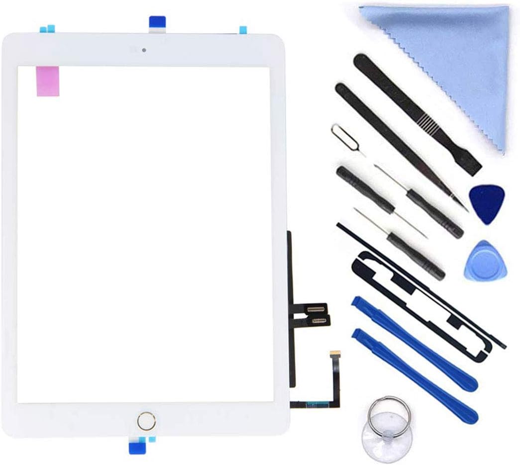 New Touch Screen Digitizer Repair Kit for iPad 9.7" 2018 iPad 6 6th Gen A1893 A1954 Touch Screen Digitizer Replacement with Home Button(Not Include LCD) +Pre-Installed Adhesive + Tools (White)