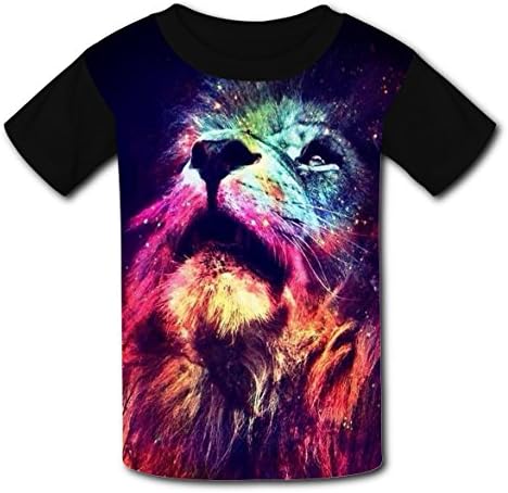 Child T-Shirts Belief Colorful Lion Short Sleeves Round Collar Black Tee Unisex-Kids XL