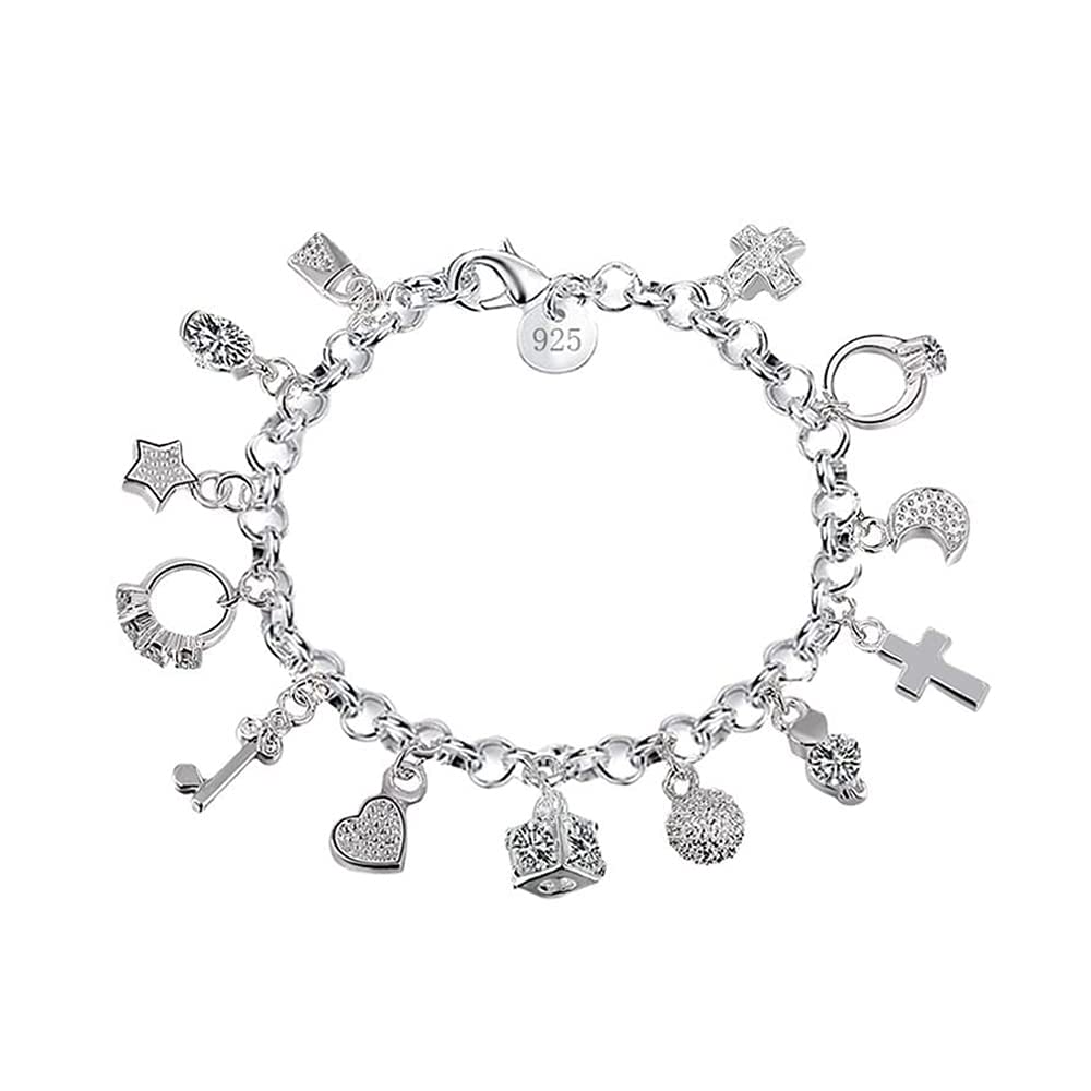 Bracelet Silver,925 Sterlig Silver Bracelets Charm Bracelet Chain Bracelet for Girls Women 30 * 4CM