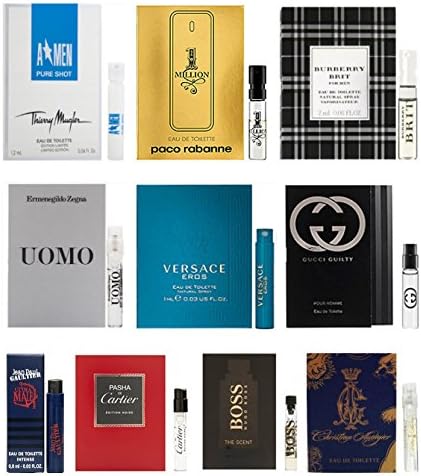 10 Men's Cologne Samples Vials Set Paco Rabanne 1 Million, Versace Eros, Jean Paul Gaultier