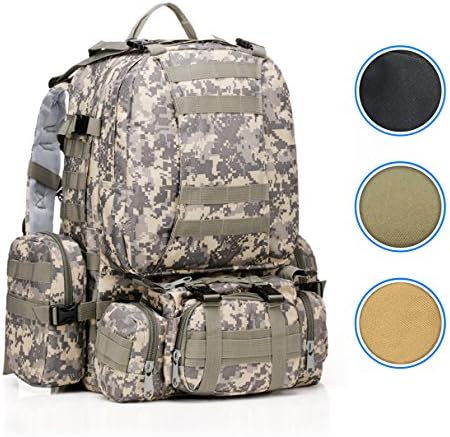 Rootless MOLLE Tactical Military Rucksack : Outdoor Assault Backpack with Removable Attachments - Pack For Trekking, Camping, Hiking, Hunting or Travel (Army Camo)