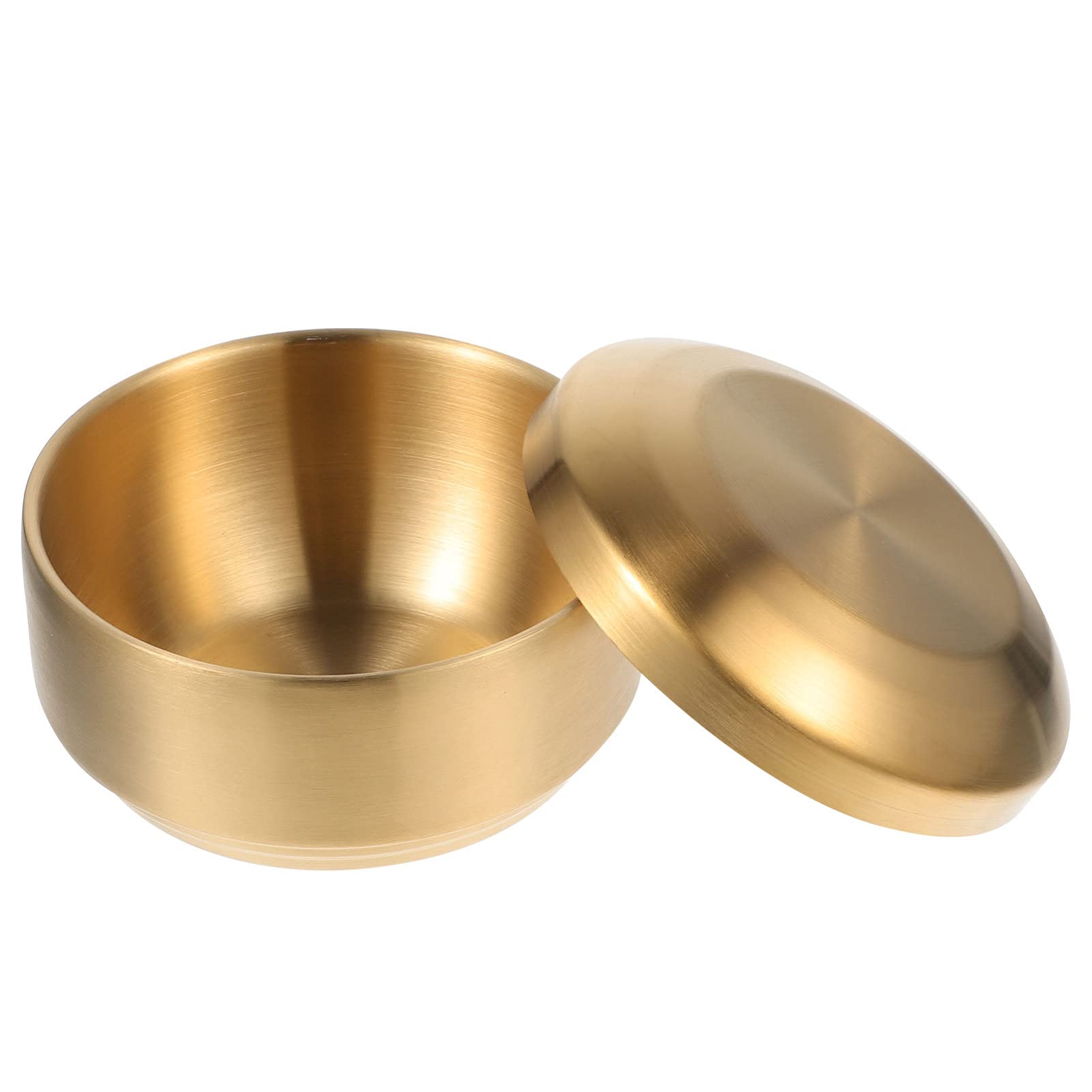 Stainless Steel Double Layer Rice Bowl with Lid - Korean Style, 11.5Cm Diameter, Golden, Ideal for Soup, Noodles, and Salads