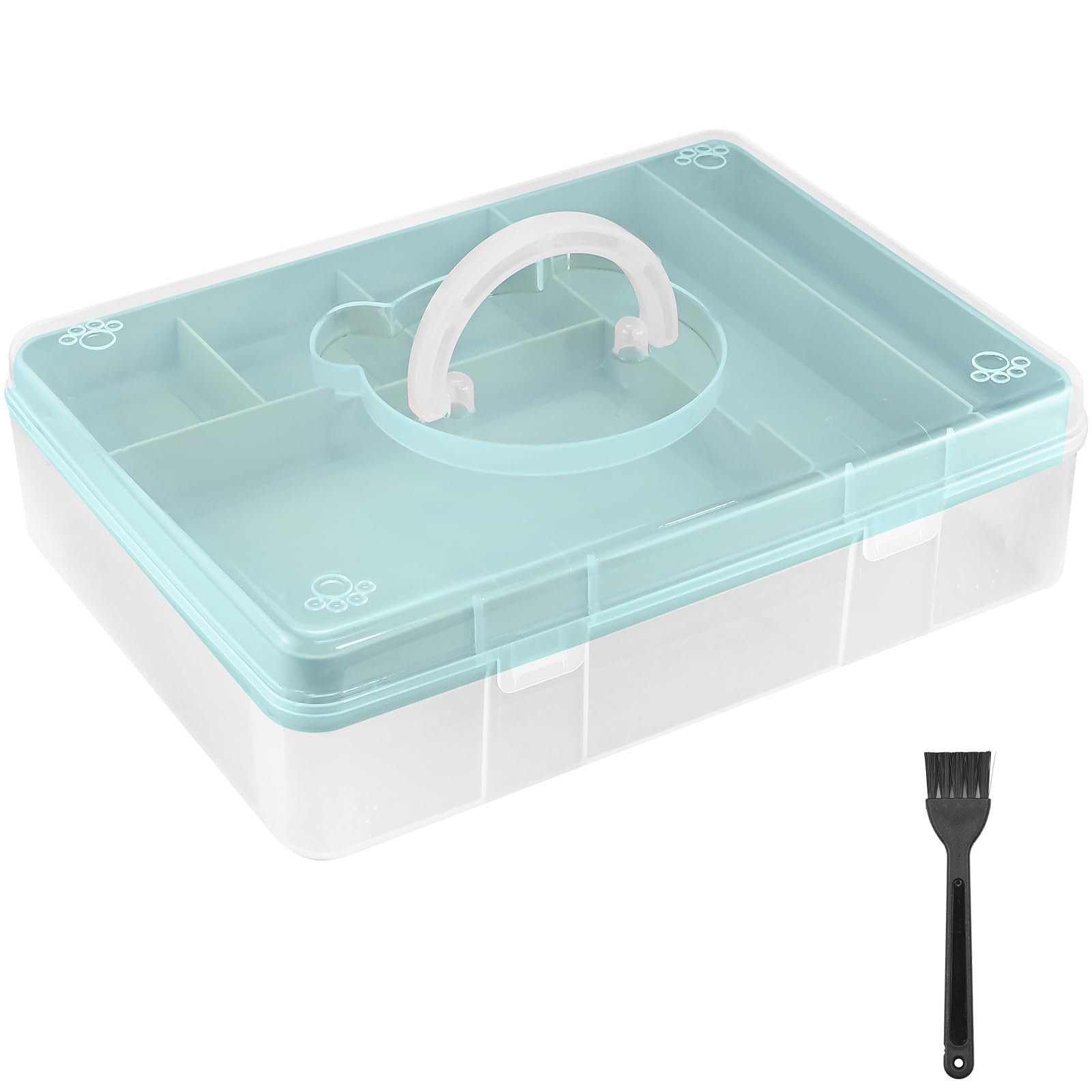 Craft Storage Box Clear Craft Stackable Large Sewing Box with 7 Compartment Tray Large Capacity for Medications, Sewing Supplies, Stationery,Art & Crafts - Space-Saving Design for Home & Office - Blue