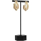 GemeShou Black Metal Earring T Bar Stand, Single small earring hanger display, Retail earring holder for show, Jewelry earring organizer for Online store Photography【Black-Hexagon Base Height 5.3"】