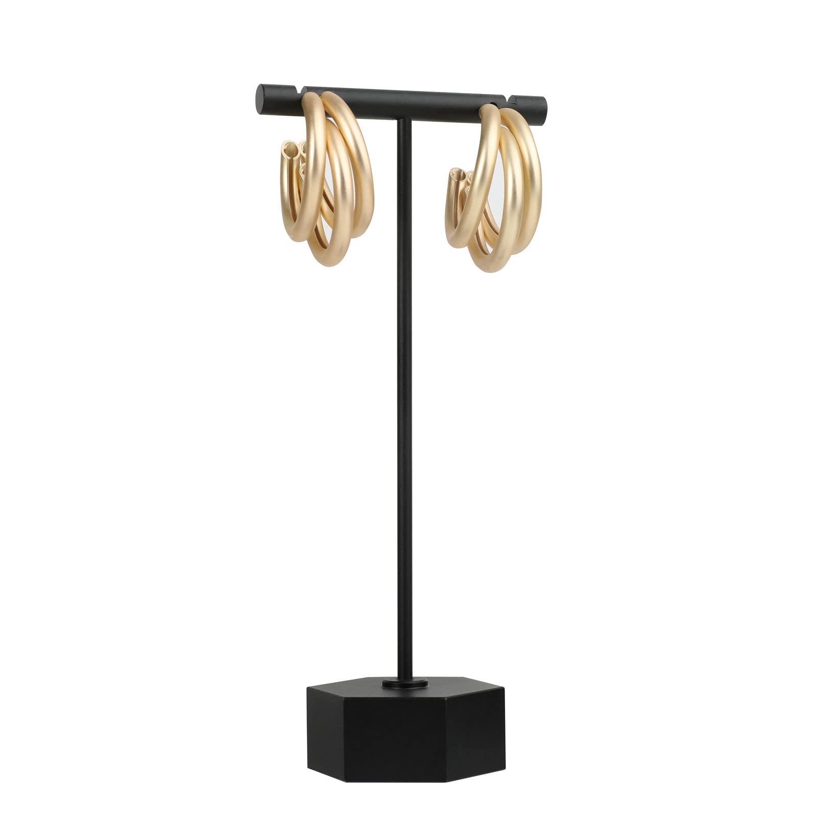 GemeShou Black Metal Earring T Bar Stand, Single small earring hanger display, Retail earring holder for show, Jewelry earring organizer for Online store Photography【Black-Hexagon-Height 13.5cm】