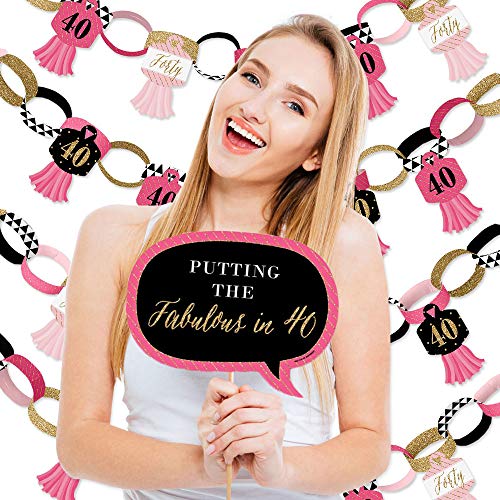 Big-Dot-of-Happiness-Chic-40th-Birthday-Pink-Black-and-Gold-Banner-and-Photo-Booth-Decorations-Birthday-Party-Supplies-Kit-Doterrific-Bundle