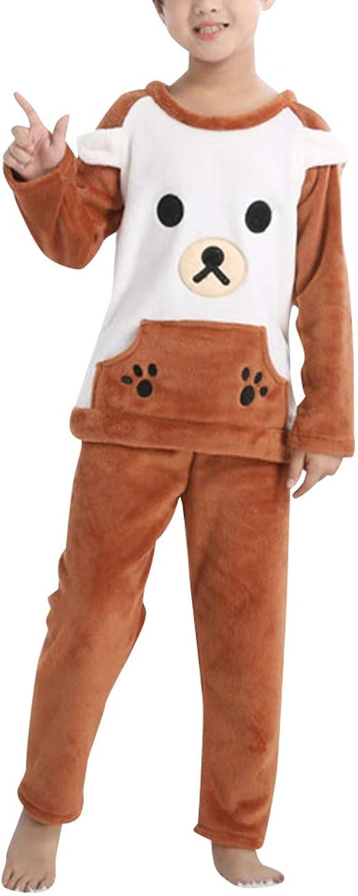 Children Fluffy Pajamas Sets Flannel Sleepwear Pullover Nightwear