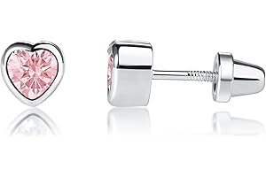 CHERISHED MOMENTS Girls' Sterling Silver CZ Simulated Birthstone Heart Earrings with Screw Back for Baby, Toddler and Kids (6mm)