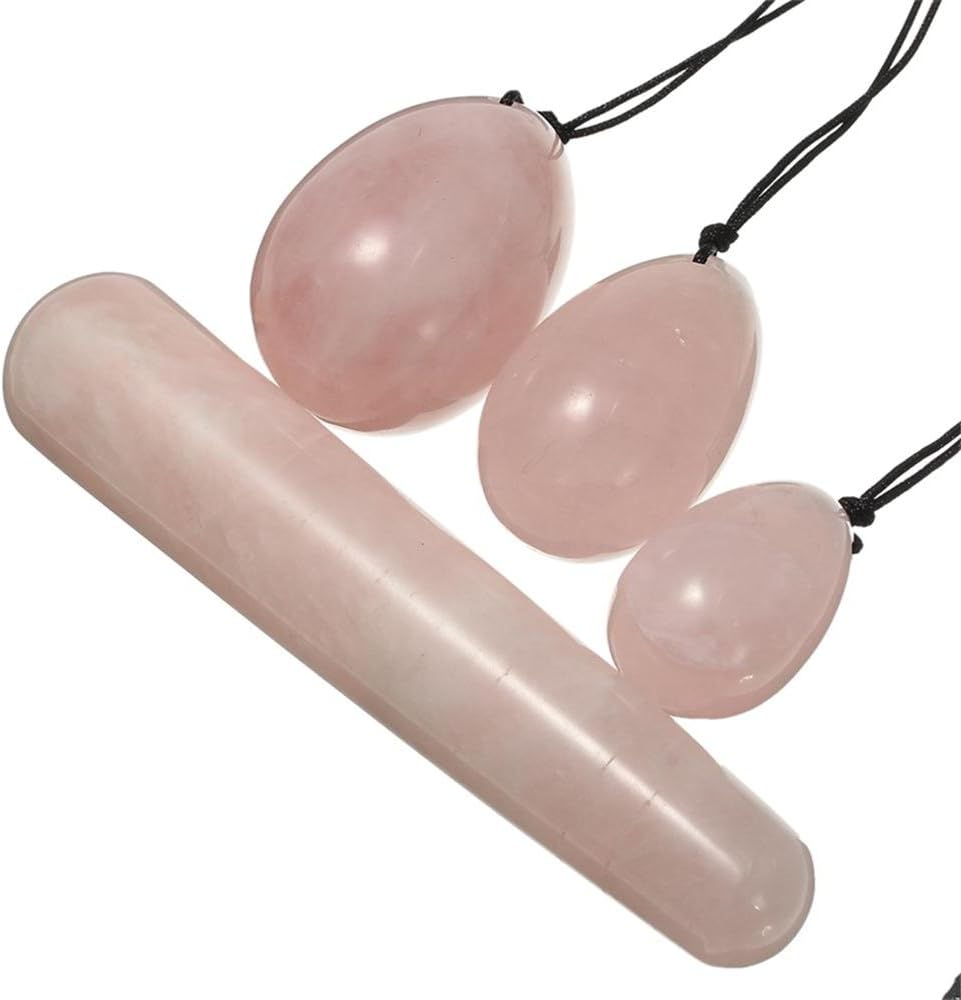 Jade Egg Yoni Egg Massage Stone, 4pcs/Set Rose Crystal Massage Balls and Jade Stick for Kegel Exercise Pelvic Floor Vaginal Muscle Exerciser (A)