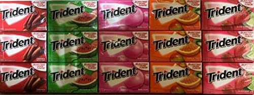 OxBox Trident Sugar Free Gum Care Package, Bubble Gum, Watermelon Twist, Tropical Twist, Island Berry Lime and Cinnamon, (Gum 15)