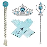 e-supao Princess Elsa Dress up Snow Queen Costume Disney 4 Pieces Crown Wig Wand Gloves