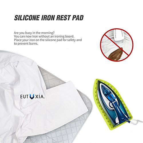 Eutuxia Silicone Rest Pad for Iron. Perfect Combination with Ironing Board and Mat. Hot, Heat Resistant and Universal Fit. Spikes Help Cool Iron Faster While Keeping You Safe. Hang for Easy Storage.