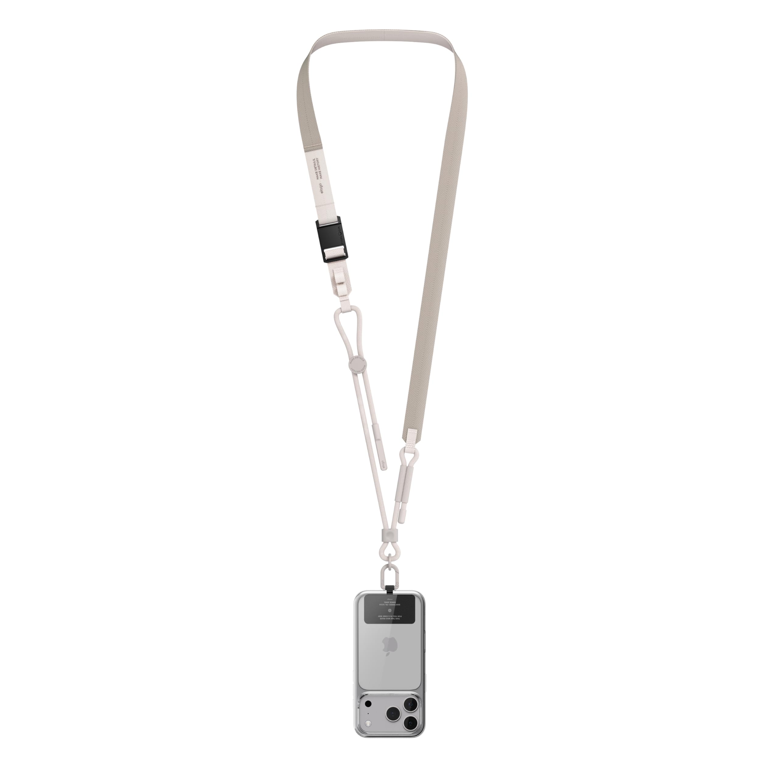 elago Phone lanyard Compatible with All Smartphones - 2 Type Phone Tabs, Adjustable Crossbody and Neck Strap with FIDLOCK Magnetic Buckle and Carabiner - Durable and Strong, Premium Material (Stone)