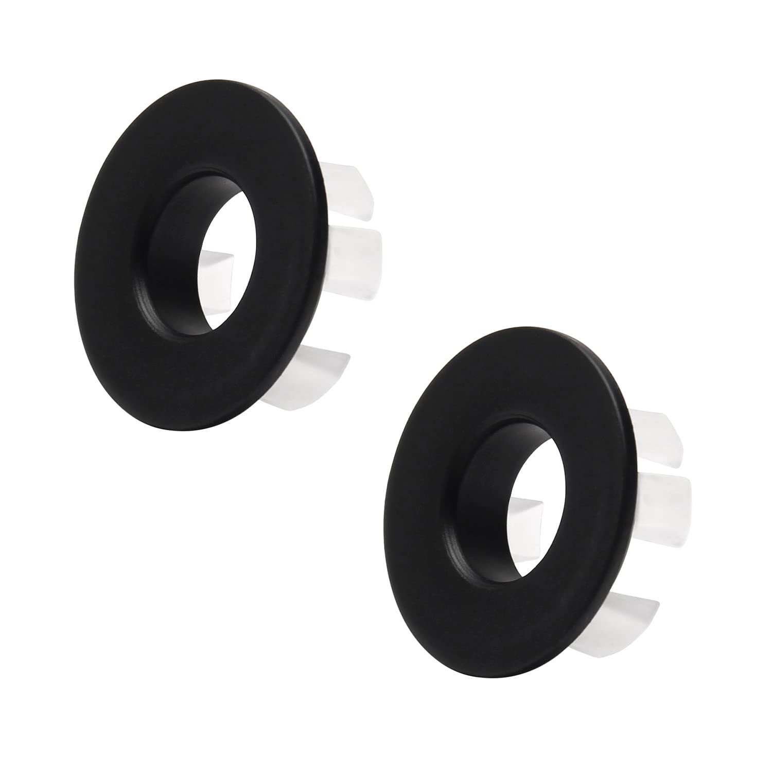 MroMax 2Pcs Sink Basin Trim Overflow Cover Copper Kitchen Sink Cap Round Hollow Shape Insert in Hole Cover Remplacement for Bathroom Vessel Kitchen Basin Vanity Sink Black