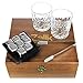 Zalik Whiskey Stones Gift Set – Set Of 8 Stainless Steel Beverage Chilling Rocks Ice Cubes Includes 2 Whiskey Glasses, Velvet Bag, Tongs With Elegant Wooden Gift Box - For Whiskey, Vodka, Liqueurs