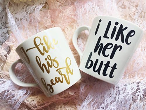 I Like His Beard / I Like Her Butt Mug Set,Couples Mug Set,His and Hers Mugs,Husband and Wife Mugs,Girlfriend and Boyfriend Set,Funny Mug Set for Couples,Wedding Present,Funny His and Hers Mugs