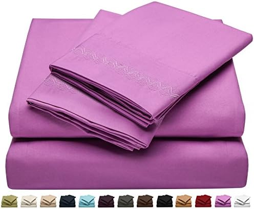 Queen Size Bed Sheet Set - Soft Brushed Microfiber Luxury Comfort Sheet Set - 1800 Thread Count Bedding Linens – Embroidered Design – Magenta Purple - Victoria Collection by Jessie Porter